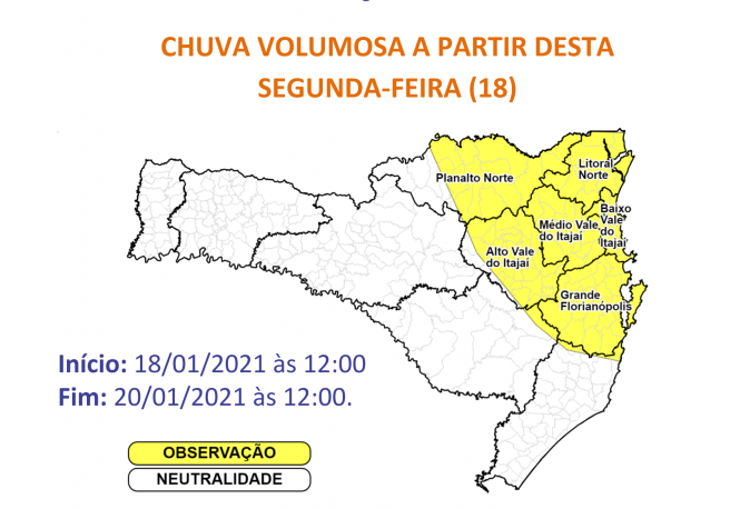Defesa Civil alerta para acumulado de chuvas que pode ultrapassar os 100 mm até quarta-feira (20) – Foto: Defesa Civil/Divulgação ND
