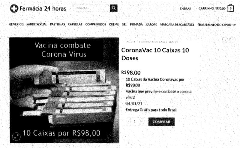 An&uacute;ncio falso prometia venda de doses da vacina Coronavac – Foto: Reprodu&ccedil;&atilde;o/ND