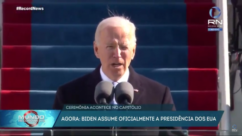 “Hoje, celebramos o triunfo não de um candidato, mas de uma causa: a democracia” disse Biden na posse – Foto: Record News/Divulgação/ND