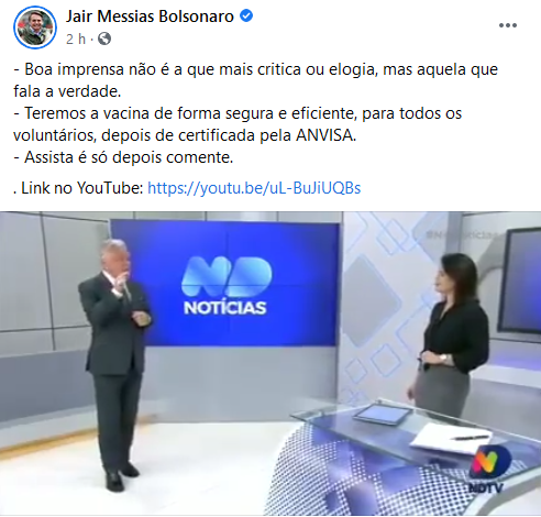 Jair Bolsonaro publica trecho do ND Notícias