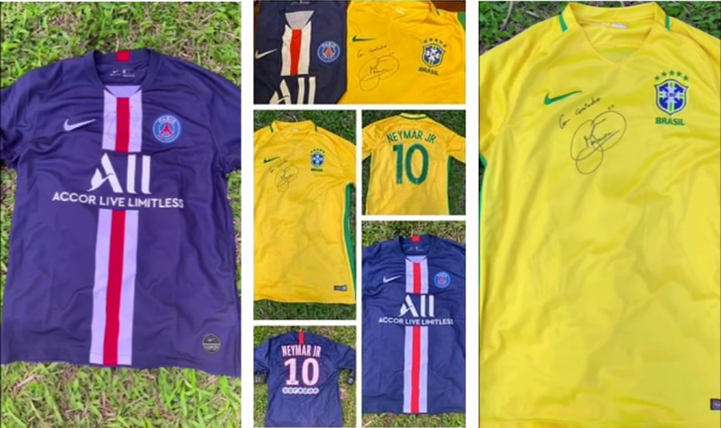 Camisas foram autografadas pelo jogador Neymar – Foto: Internet/Divulga&ccedil;&atilde;o/ND