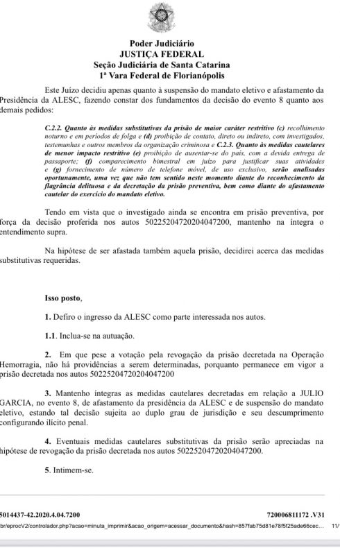 Alesc pode ser convocada segunda – Foto: decisao juiza