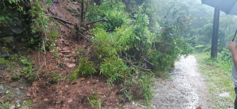 Deslizamento de terra bloqueou a rua Hermann Kratz na manhã desta quarta-feira (20) – Foto: Divulgação/Prefeitura de Blumenau