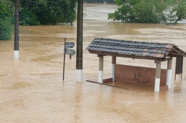 Rua Santa Rosa, em Benedito Novo - Prefeitura de Benedito Novo/Divulgação