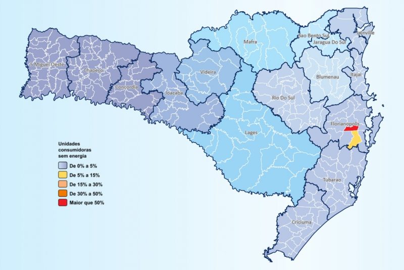 Mais de 9 mil unidades consumidoras ficam sem energia elétrica em SC – Foto: Reprodução / Celesc