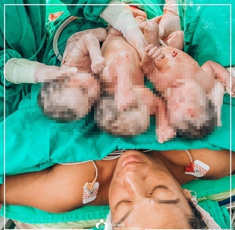 Trigêmeos não precisaram passar pela UTI neonatal &#8211; Foto: Hospital Marieta Konder Bornhausen/Divulgação