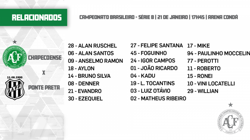 Relacionados para o jogo que acontece nesta quinta-feira (21) – Foto: Chapecoense/Divulga&ccedil;&atilde;o