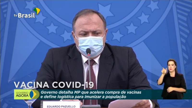 Pazuello, durante coletiva de imprensa sobre MP que flexibiliza compra das vacinas contra Covid-19 – Foto: TV Brasil/Divulgação/ND