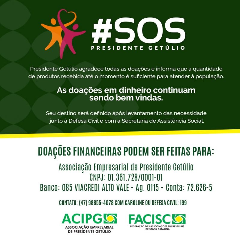 Conta criada para receber doações voltadas aos atingidos pela enxurrada – Foto: ACIPG/Divulgação