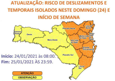 Previsão é de chuvas fortes e intercaladas até o fim de semana – Foto: Defesa Civil de Itajaí/Divulgação