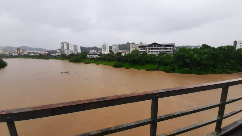 Rio Itajaí-Açu deve chegar a 7,5 metros e depois estabilizar em Blumenau – Foto: Bruno César/ND Mais
