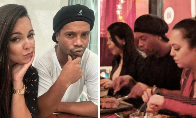 Ronaldinho Gaúcho e Priscilla, à esquerda, e o trisal jantando – Foto: Redes Sociais