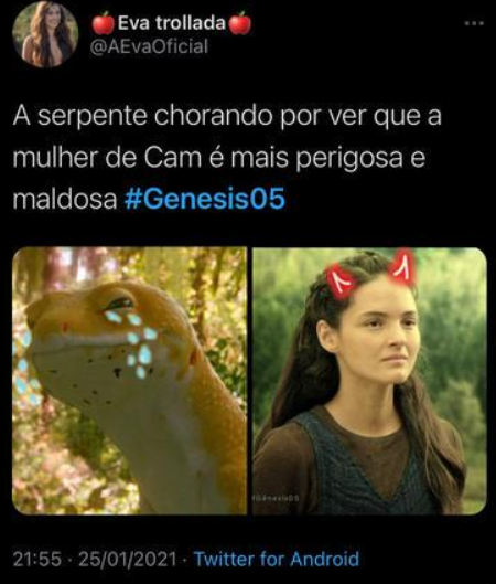 E tem gente que acha que, no quesito maldade, a Tali deixa a serpente no “chinelo”. Concorda? – Foto: Reprodução/Twitter