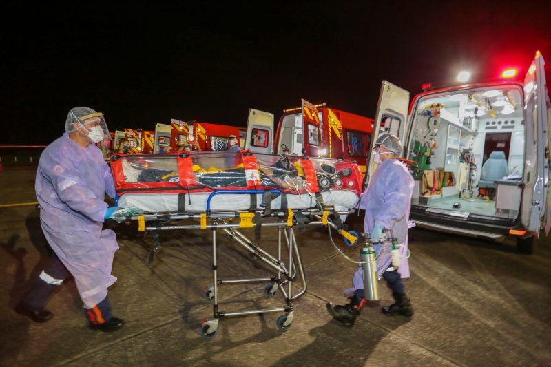 Chegada dos 11 pacientes transferidos de Manaus para tratamento da Covid-19 em Santa Catarina – Foto: Mauricio Vieira/ND
