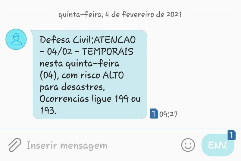 Alerta foi enviado pela Defesa Civil por SMS aos moradores da regi&atilde;o – Foto: Let&iacute;cia Corioletti/ND