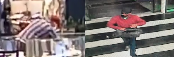 Imagens mostram um dos homens pegando as joias e outro saindo após o assalto 