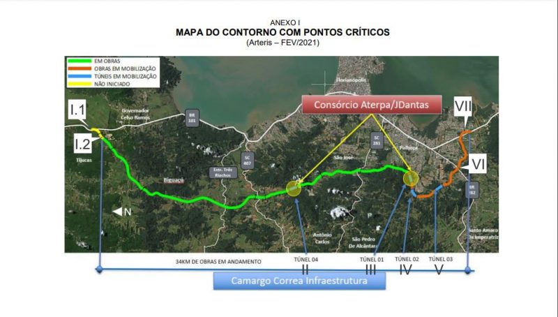 Mapa da obra devidamente legendado; preocupa&ccedil;&atilde;o sobre a entrega do Contorno Vi&aacute;rio que j&aacute; est&aacute; atrasado em nove anos. – Foto: Divulga&ccedil;&atilde;o/ND