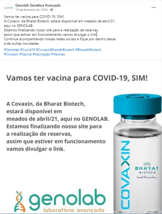 Empresa anunciou nas redes sociais que ir&aacute; abrir fila de espera para imuniza&ccedil;&atilde;o – Foto: Reprodu&ccedil;&atilde;o/Redes sociais