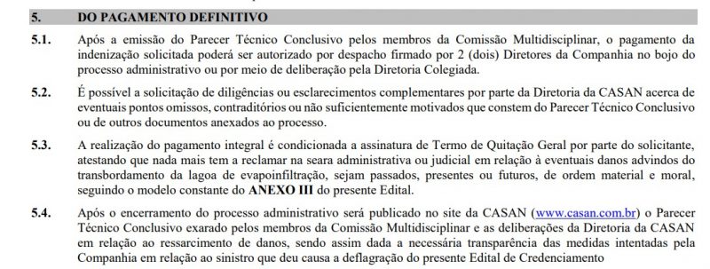 Item 5.3 do edital &eacute; alvo de pol&ecirc;mica. Reprodu&ccedil;&atilde;o/Edital de Credenciamento dos Moradores Atingidos.