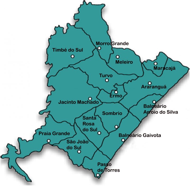 Todos os munic&iacute;pios do extremo sul do Estado tiveram que migrar de cons&oacute;rcio de sa&uacute;de – Foto: MAPA AMESC – CISAMESC