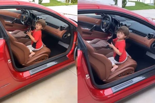 Filhos de Gusttavo Lima e Andressa Suita brincam no luxuoso carro do pai – Foto: Reprodu&ccedil;&atilde;o/ND