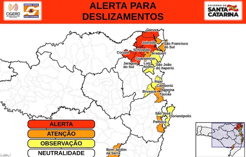 Defesa Civil Emite Alerta Para Deslizamentos Em 19 Municípios De SC ...