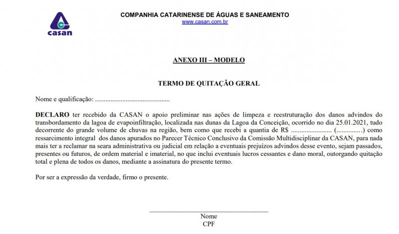 Termo de quitac&atilde;o geral limita contesta&ccedil;&atilde;o posterior. Reprodu&ccedil;&atilde;o: Edital de credenciamento moradores atingidos