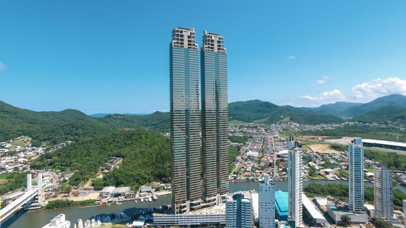 Imagem frontal das torres gêmeas do Yachthouse Residence Club, segundo maior prédio residencial do Brasil, onde Neymar tem um apartamento