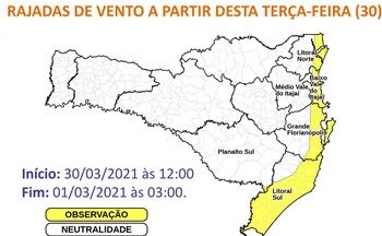 Região litorânea deve ter ventos fortes até quarta-feira (31)