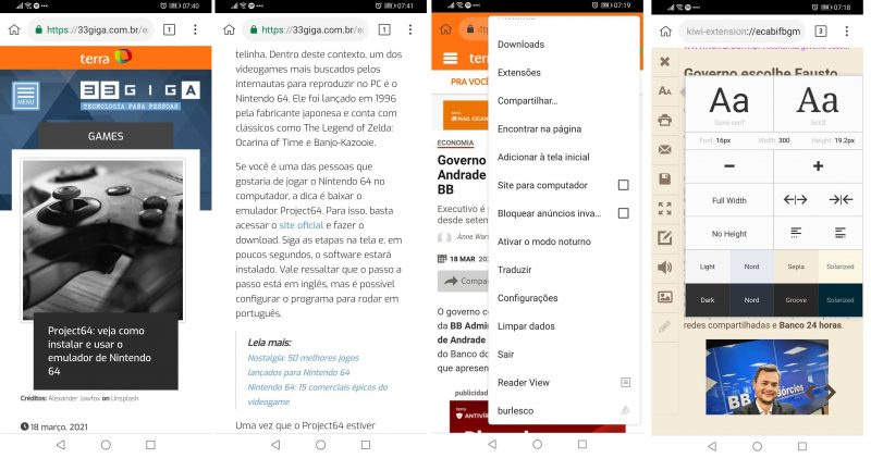 Kiwi: limpo, navegador para Android agrada – e muito – por aceitar extensões - Reprodução / 33Giga