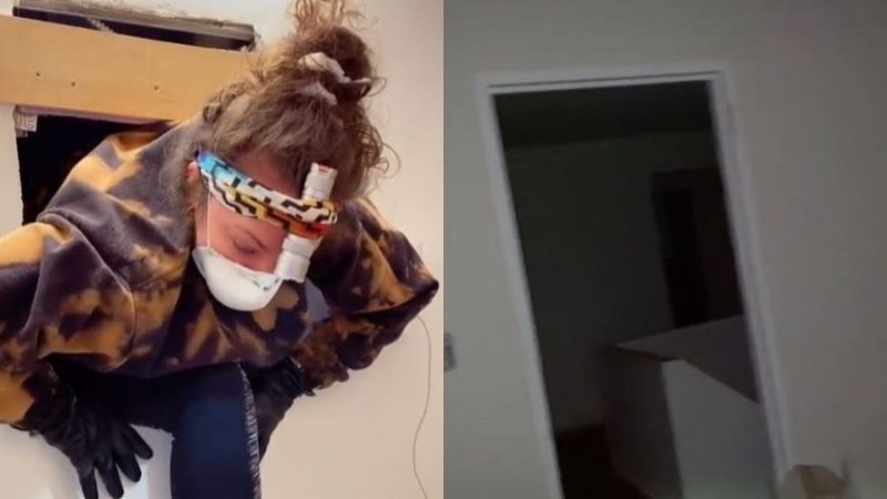 Samantha compartilhou no TikTok a descoberta de um apartamento misterioso atr&aacute;s do espelho do banheiro – Foto: Reprodu&ccedil;&atilde;o/TikTok/@samanthartsoe