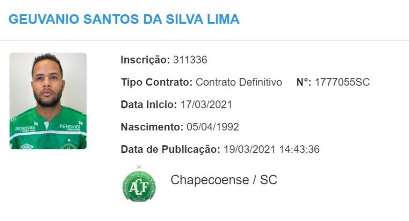 Registro de Geuvânio no BID da CBF