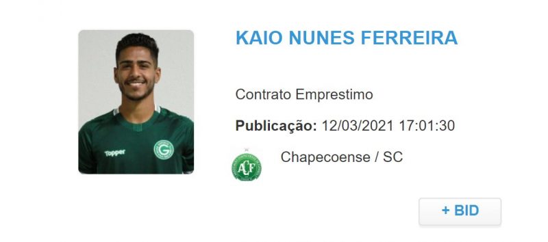 Kaio Nunes foi registrado e já pode estrear pela Chapecoense – Foto: Reprodução/CBF/ND