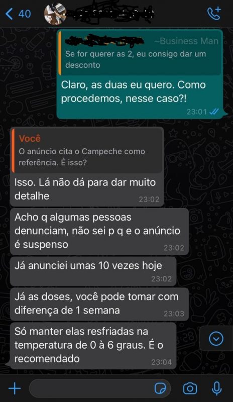 Conversa sobre compra da vacina, golpe aplicado e já investigado; golpista orienta como “manusear” as doses da vacina – Foto: Divulgação/ND