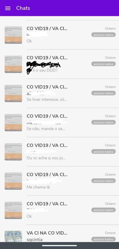 Conversas sobre compra da vacina coronavac compartilhado pelo próprio vendedor com a reportagem – Foto: Divulgação/ND