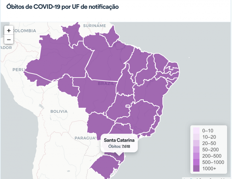 Santa Catarina tem 7.618 &oacute;bitos por Covid-19, conforme boletim atualizado do Minist&eacute;rio da Sa&uacute;de – Foto: Reprodu&ccedil;&atilde;o