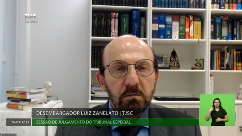 Desembargador Luiz Zanelato aumentou vantagem do placar do impeachment pelo afastamento do governador- Foto: TV Alesc/Reprodução