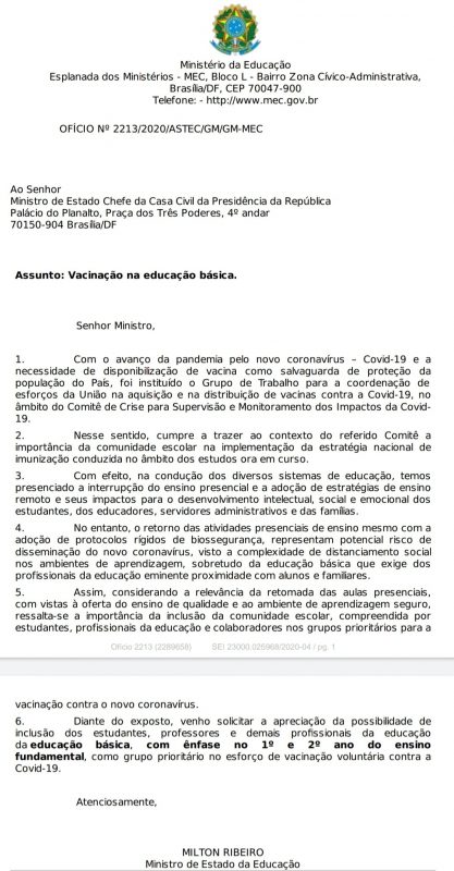 Documento anexado pelo ministro a sua publicação – Foto: Reprodução/ND
