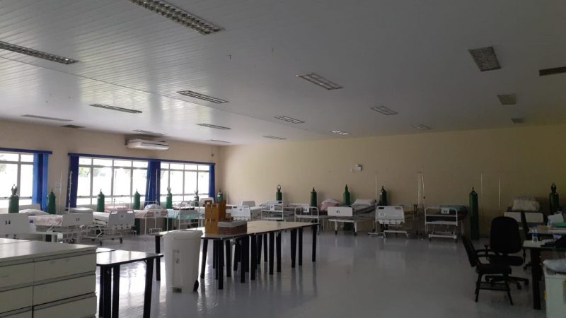 Leitos foram montados no in&iacute;cio de fevereiro quando Chapec&oacute; esteve com alta lota&ccedil;&atilde;o em hospitais em decorr&ecirc;ncia da Covid-19 – Foto: Prefeitura de Chapec&oacute;/Divulga&ccedil;&atilde;o