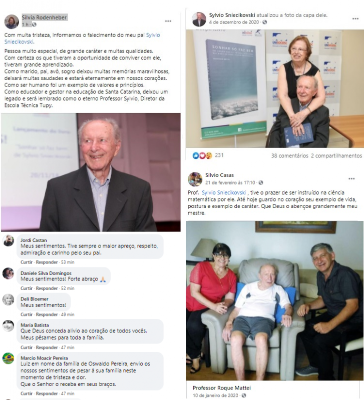 Muitas mensagens de carinho e apreço ao professor Sylvio. A cada minutos, novas demonstrações de admiração e respeito eram escritas ao mestre – Foto: Redes Sociais