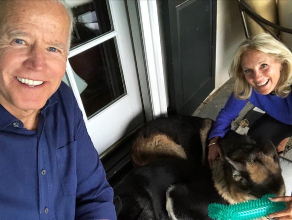 joe biden, a esposa e os cachorros 