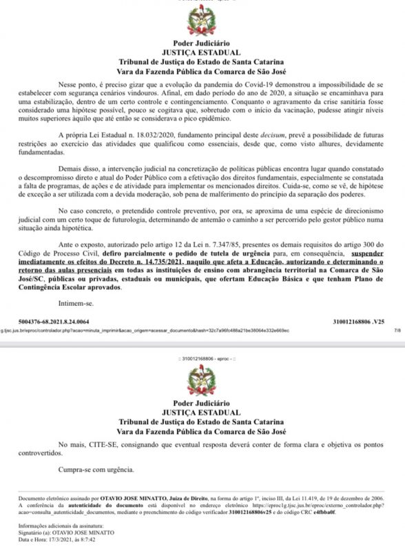 Decis&atilde;o &eacute; a primeira na Grande Florian&oacute;polis – Foto: Divulga&ccedil;&atilde;o