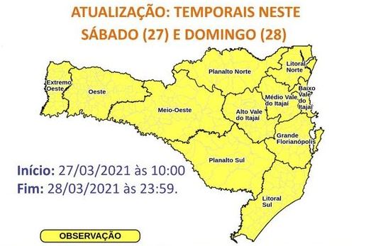Alerta de temporais neste fim de semana em Santa Catarina – Foto: Divulgação/Defesa Civil