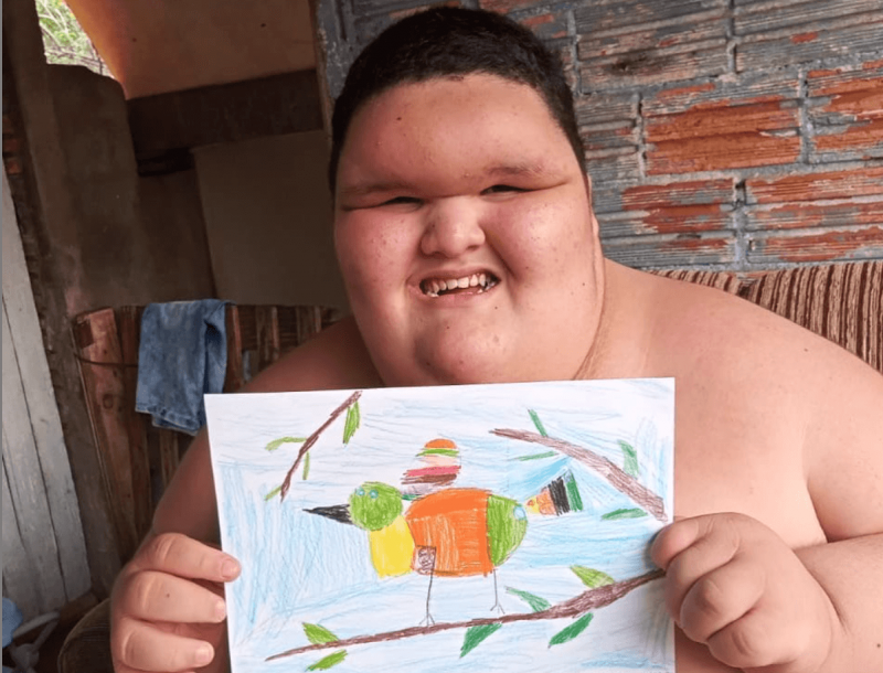 Matheus Fetter em foto recente: 11 anos pesando 195 quilos – Foto: Arquivo Família Fetter