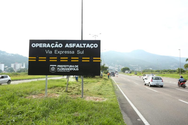 Revitaliza&ccedil;&atilde;o do asfalto da Via Expressa Sul teve in&iacute;cio nesta segunda-feira (29) – Foto: Divulga&ccedil;&atilde;o/PMF