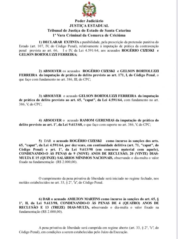 Parte da Sentença – Foto: Reprodução