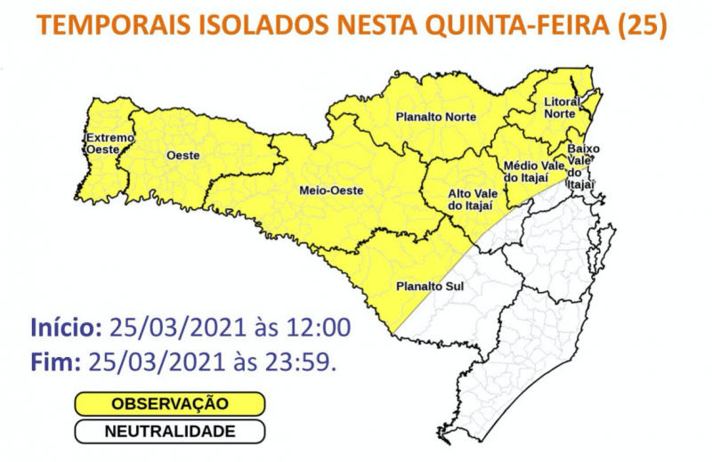 O mapa mostra as áreas sob risco de grande volume de chuva – Foto: Reprodução