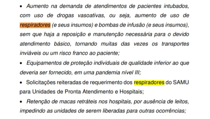 Falta de respiradores é um problema que afeta o SAMU