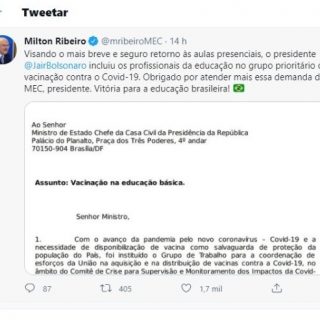 Ministro da Educação não esclareceu se os professores avançarão dentro das prioridades Foto: Reprodução/ND