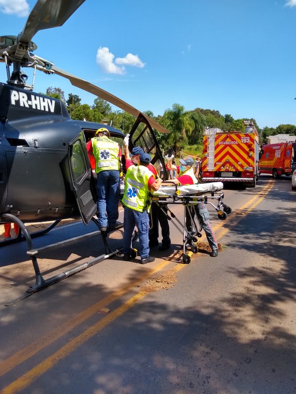 Às 12h31 o piloto do Saer Fron informou que a aeronave pousou no heliponto da unidade hospitalar. – Foto: Bombeiros/ND